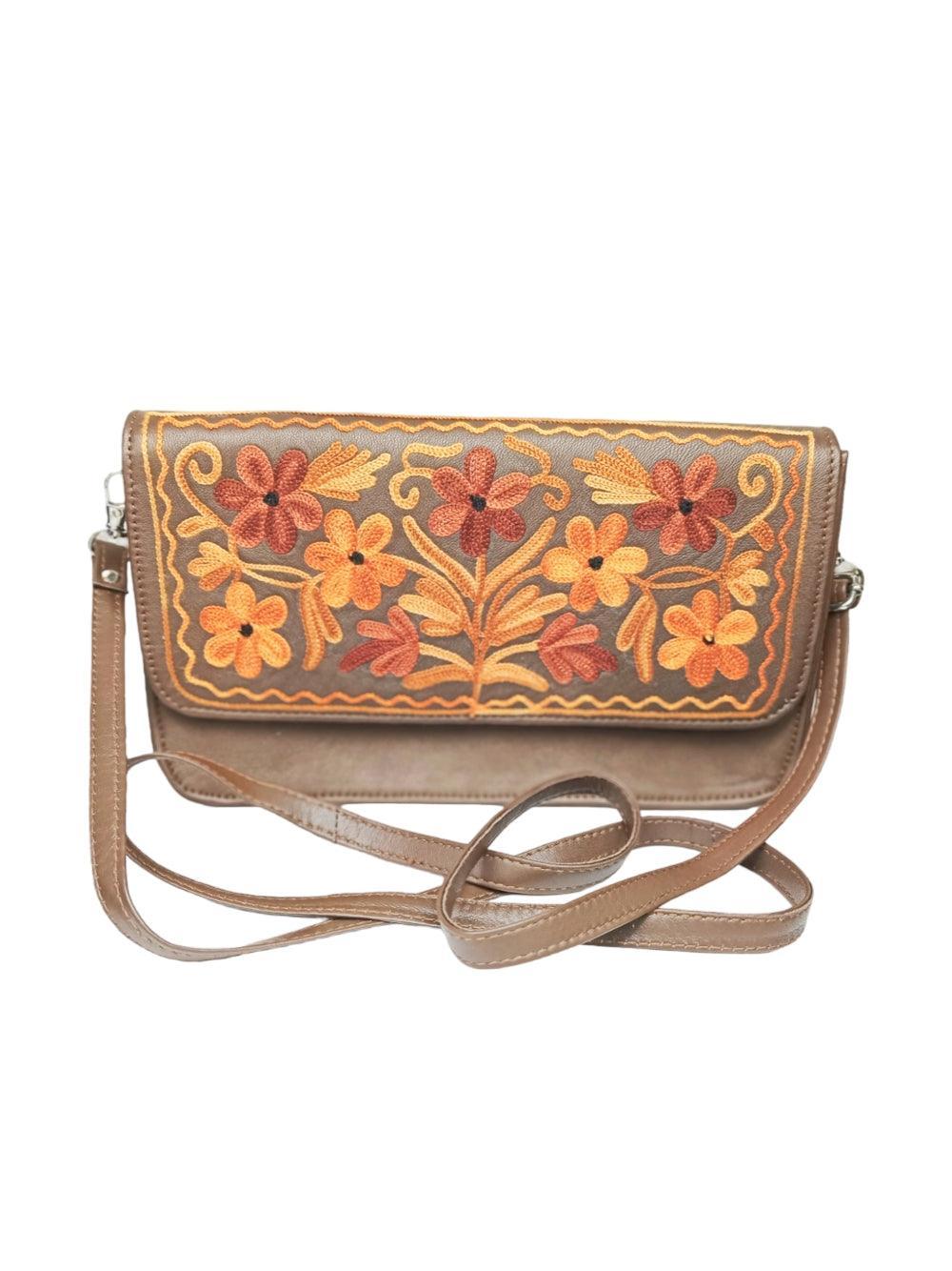 Leather Sling Bag | Aari Hand Clutch | 10" Big Clutch Leather - ZANSKAR ARTS