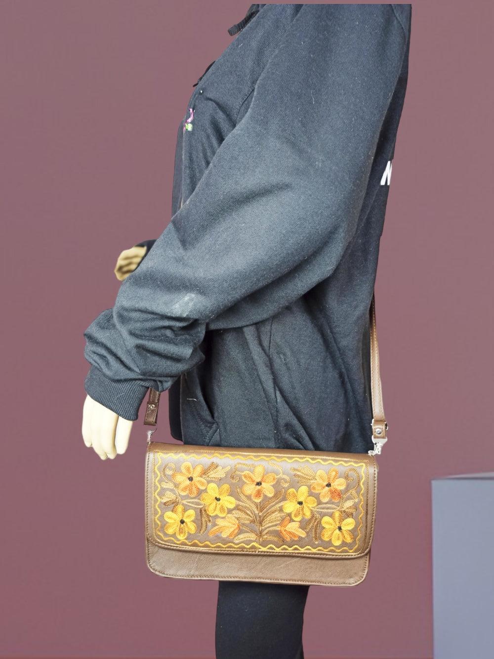 Leather Sling Bag | Aari Hand Clutch | 10" Big Clutch Leather - ZANSKAR ARTS