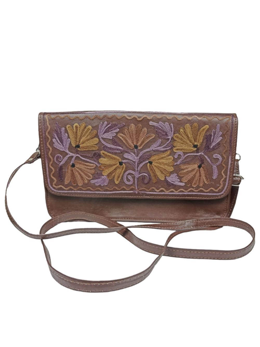 Leather Sling Bag | Aari Hand Clutch | 10" Big Clutch Leather - ZANSKAR ARTS