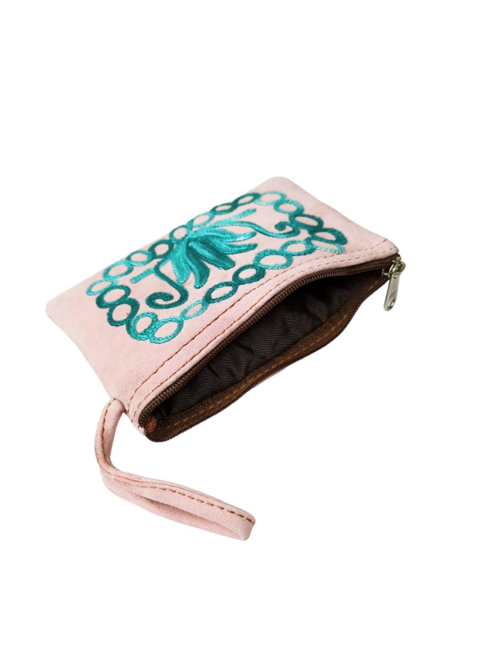 Suede Leather Purse Single Zip | Aari Hand Purch | 4"Zip Purse