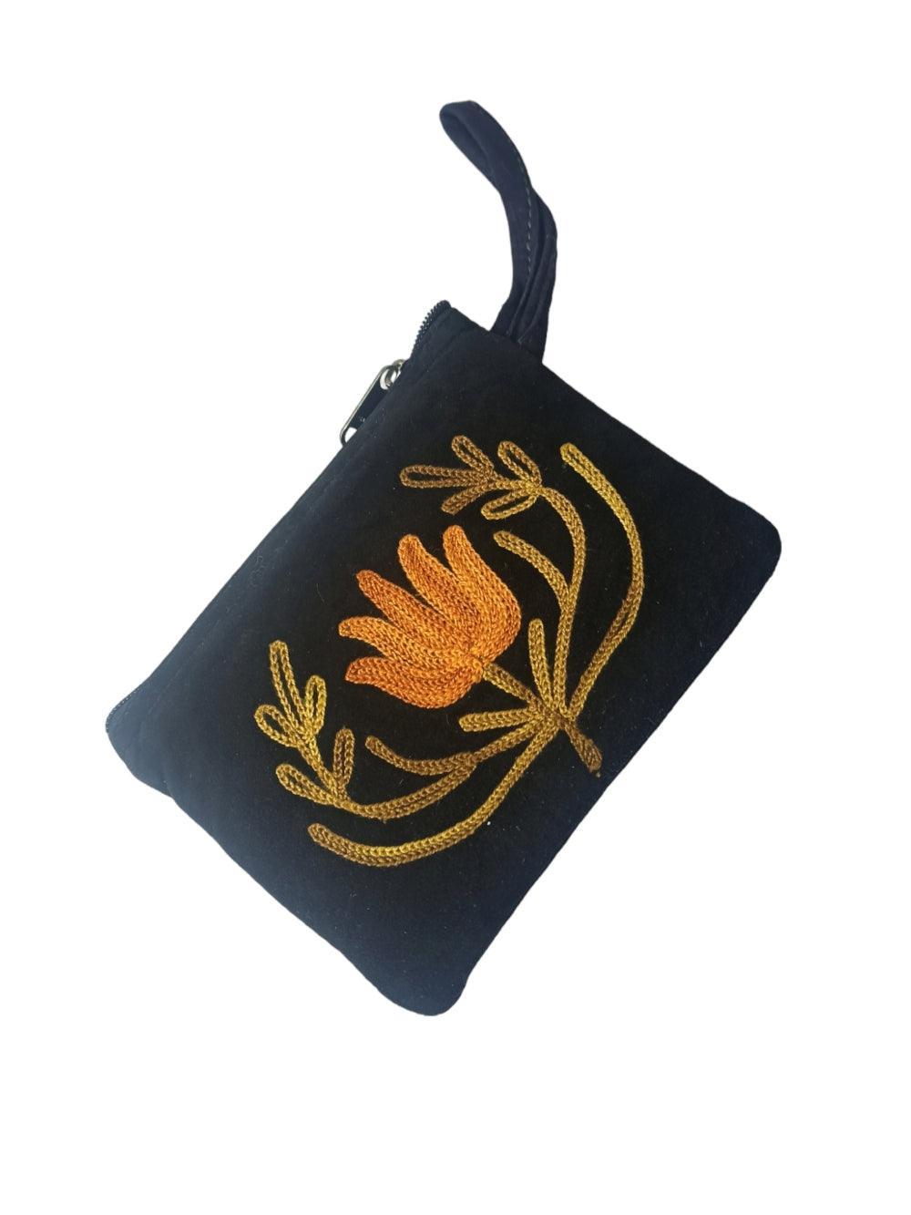 Suede Leather Purse Single Zip | Aari Hand Purch | 4"Zip Purse - ZANSKAR ARTS