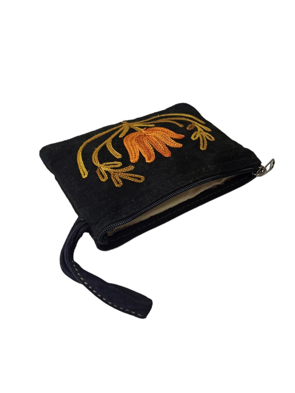 Suede Leather Purse Single Zip | Aari Hand Purch | 4"Zip Purse