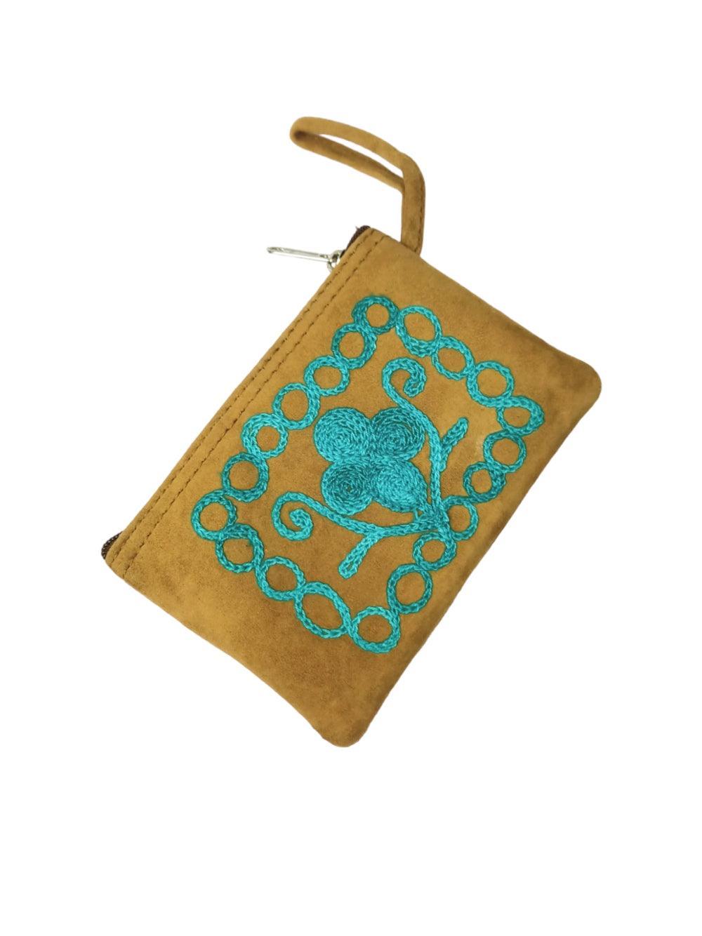 Suede Leather Purse Single Zip | Aari Hand Purch | 4"Zip Purse