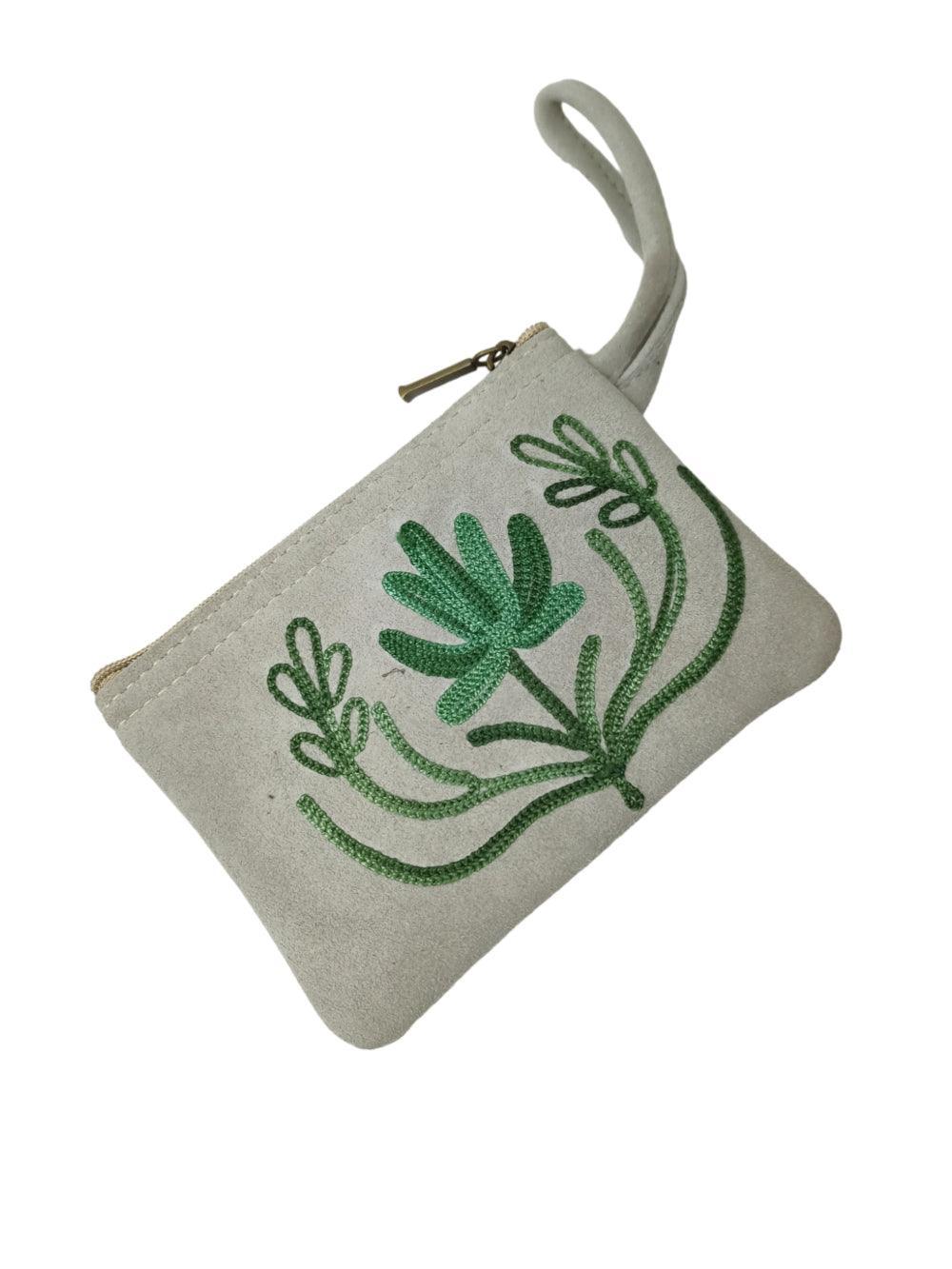 Suede Leather Purse Single Zip | Aari Hand Purch | 4"Zip Purse