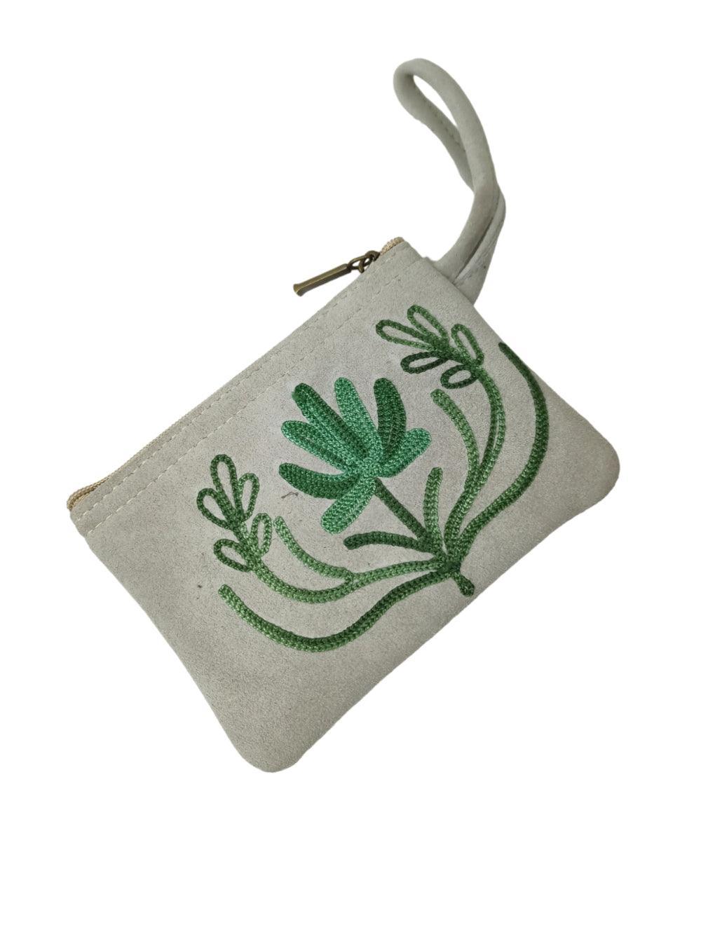 Suede Leather Purse Single Zip | Aari Hand Purch | 4"Zip Purse - ZANSKAR ARTS