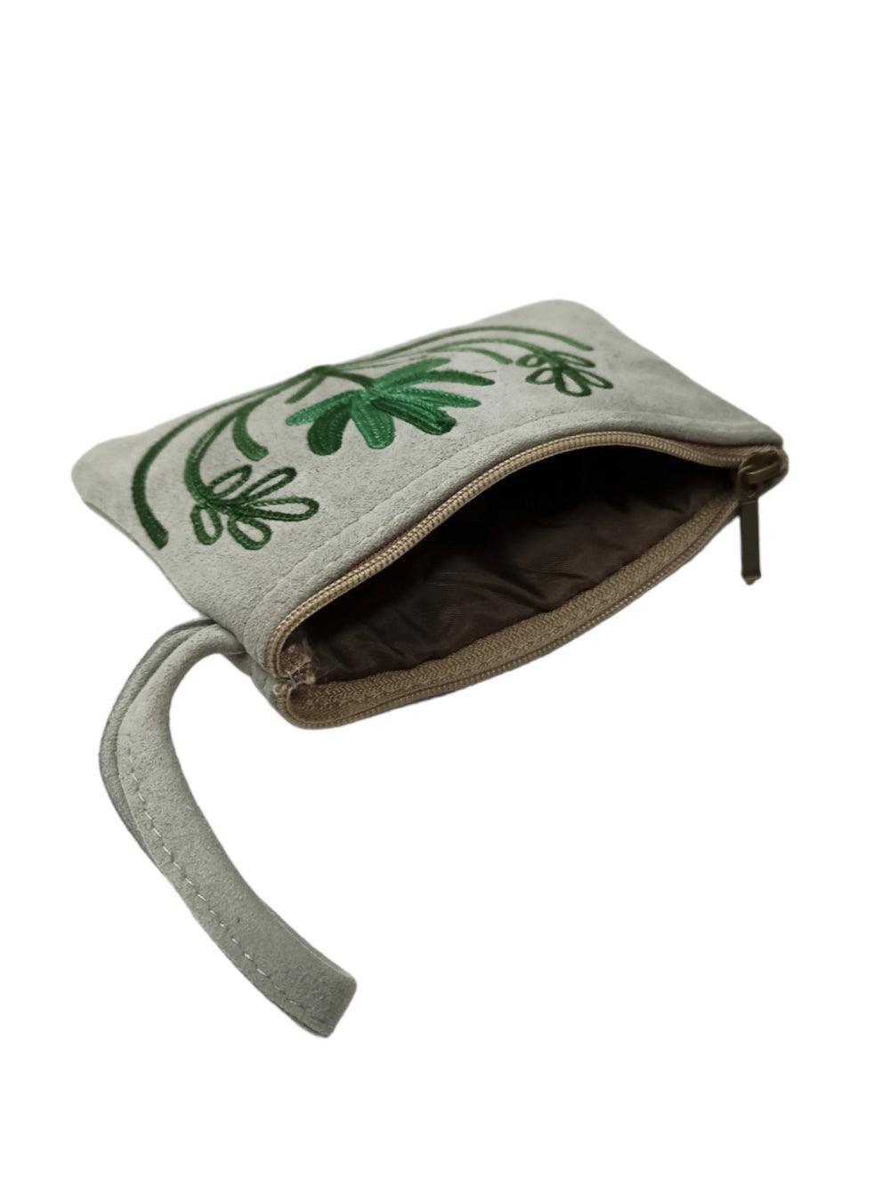 Suede Leather Purse Single Zip | Aari Hand Purch | 4"Zip Purse