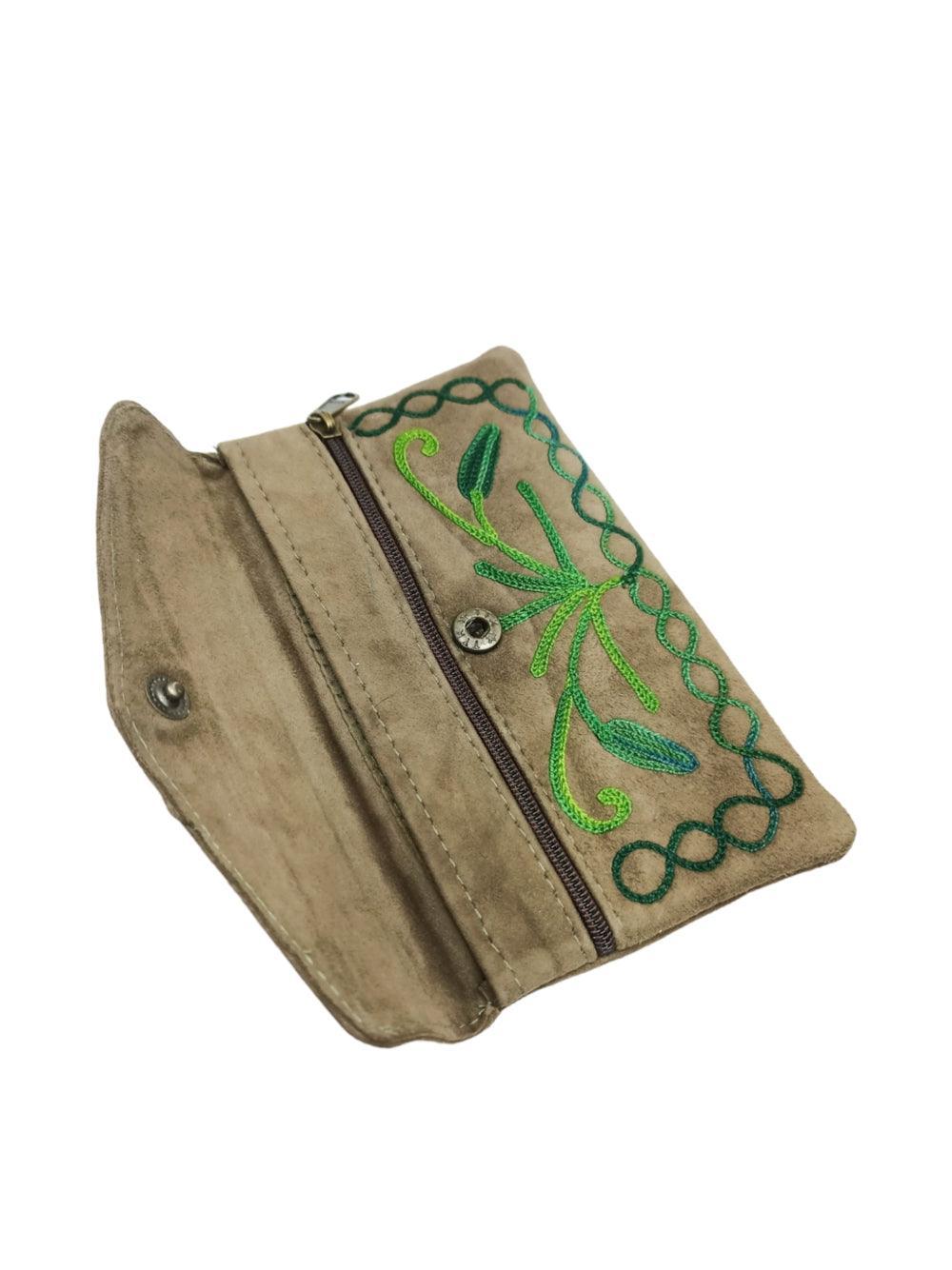 Suede Leather Flap Purse | Kashmiri Flap Purse | 6" Zip Purse - ZANSKAR ARTS