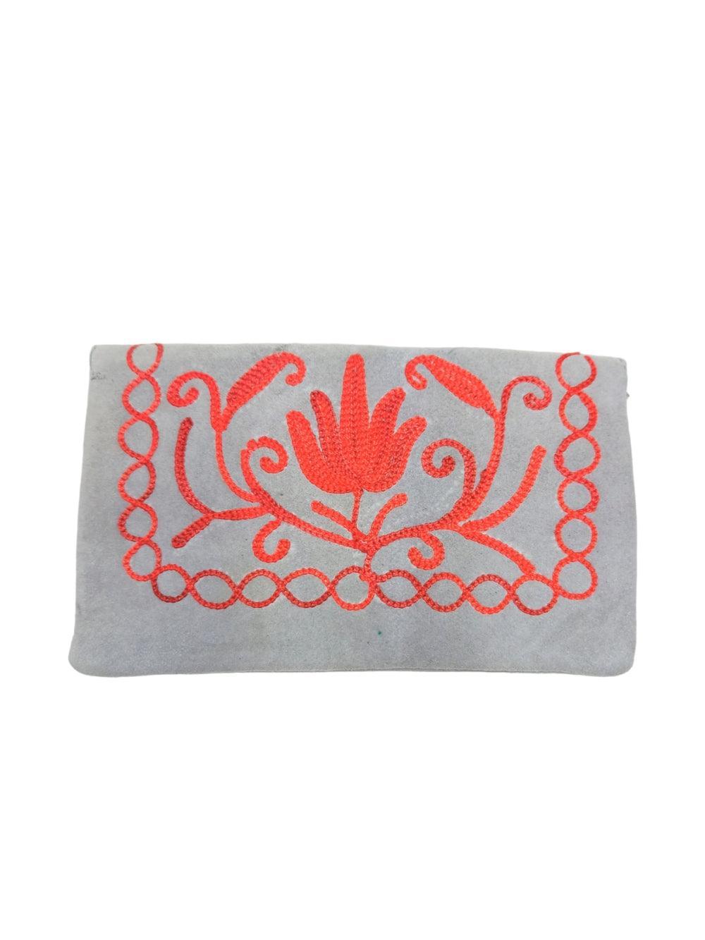 Suede Leather Flap Purse | Kashmiri Flap Purse | 6" Zip Purse - ZANSKAR ARTS