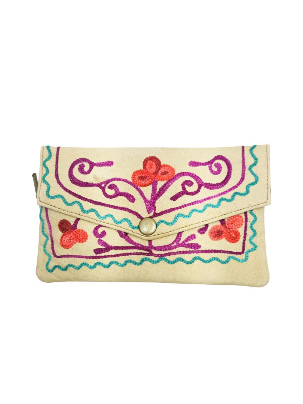 Suede Leather Flap Purse | Kashmiri Flap Purse | 6" Zip Purse - ZANSKAR ARTS