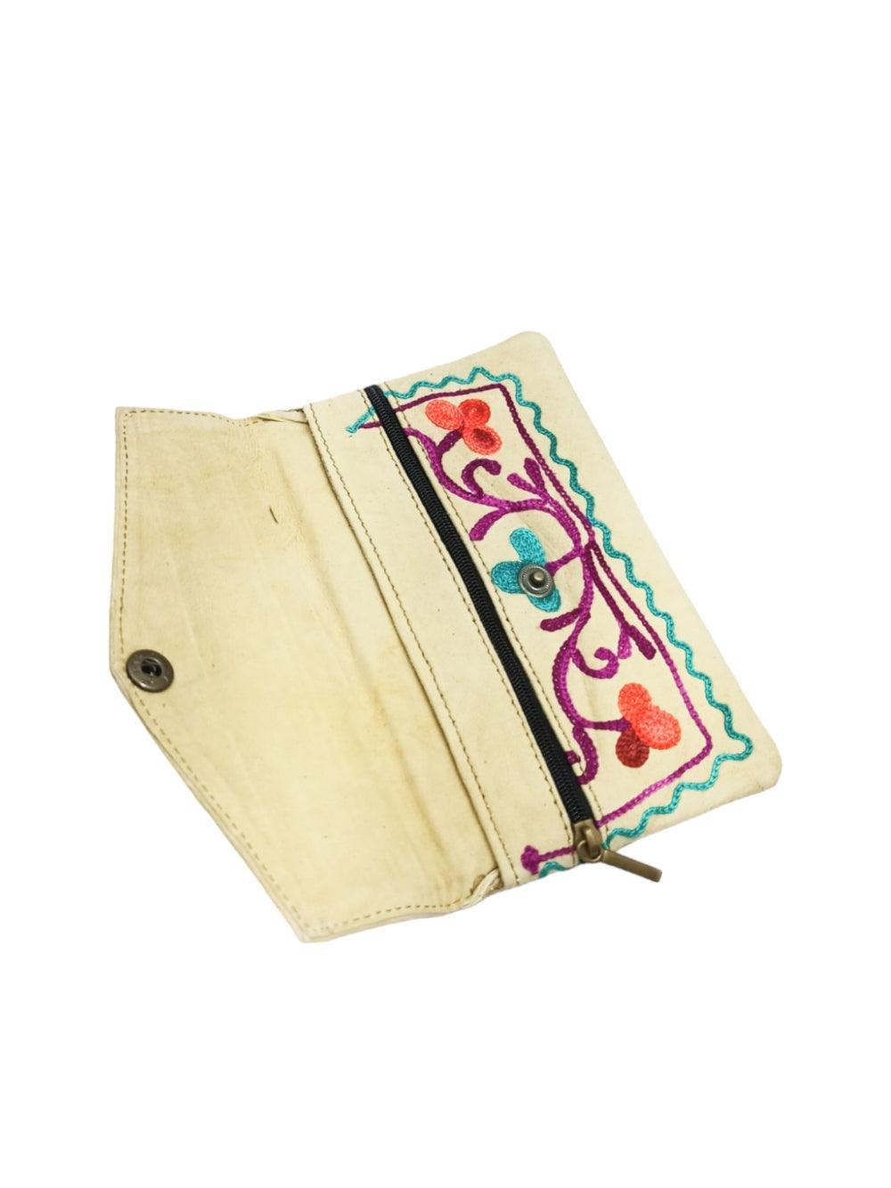 Suede Leather Flap Purse | Kashmiri Flap Purse | 6" Zip Purse - ZANSKAR ARTS