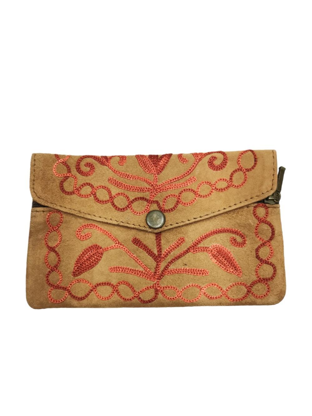 Suede Leather Flap Purse | Kashmiri Flap Purse | 6" Zip Purse - ZANSKAR ARTS