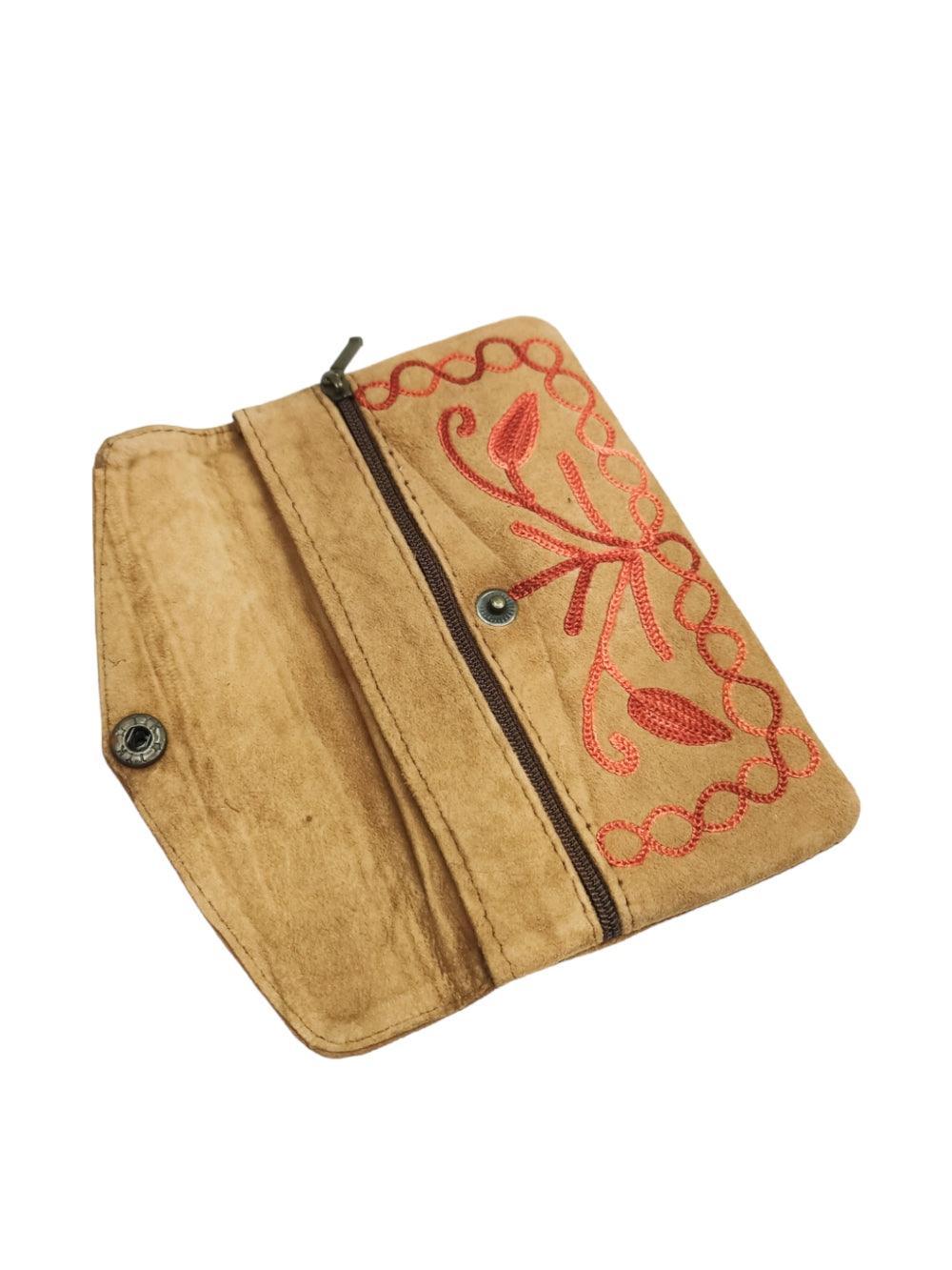 Suede Leather Flap Purse | Kashmiri Flap Purse | 6" Zip Purse - ZANSKAR ARTS