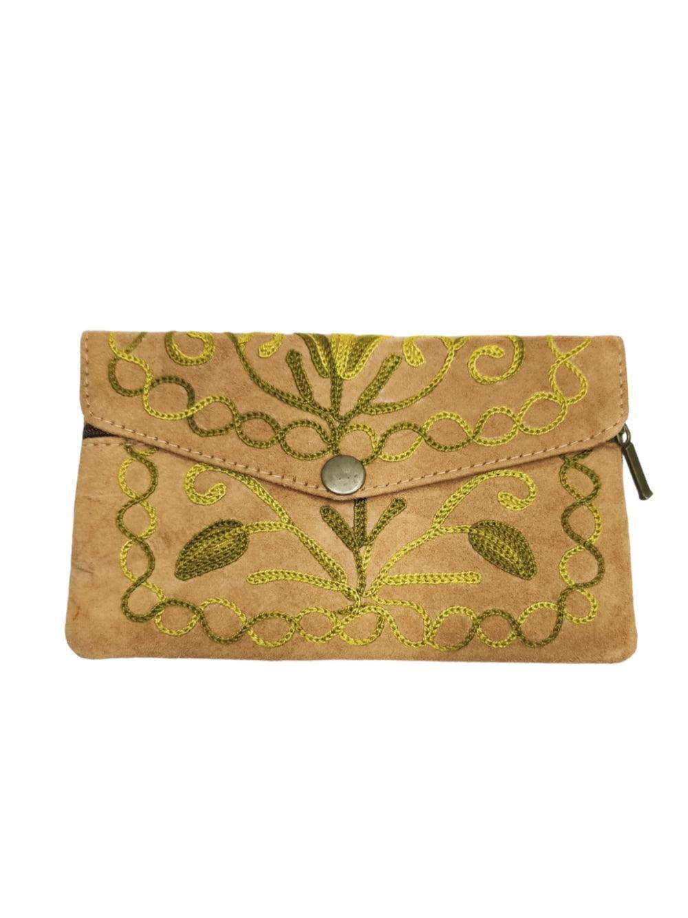 Suede Leather Flap Purse | Kashmiri Flap Purse | 6" Zip Purse - ZANSKAR ARTS