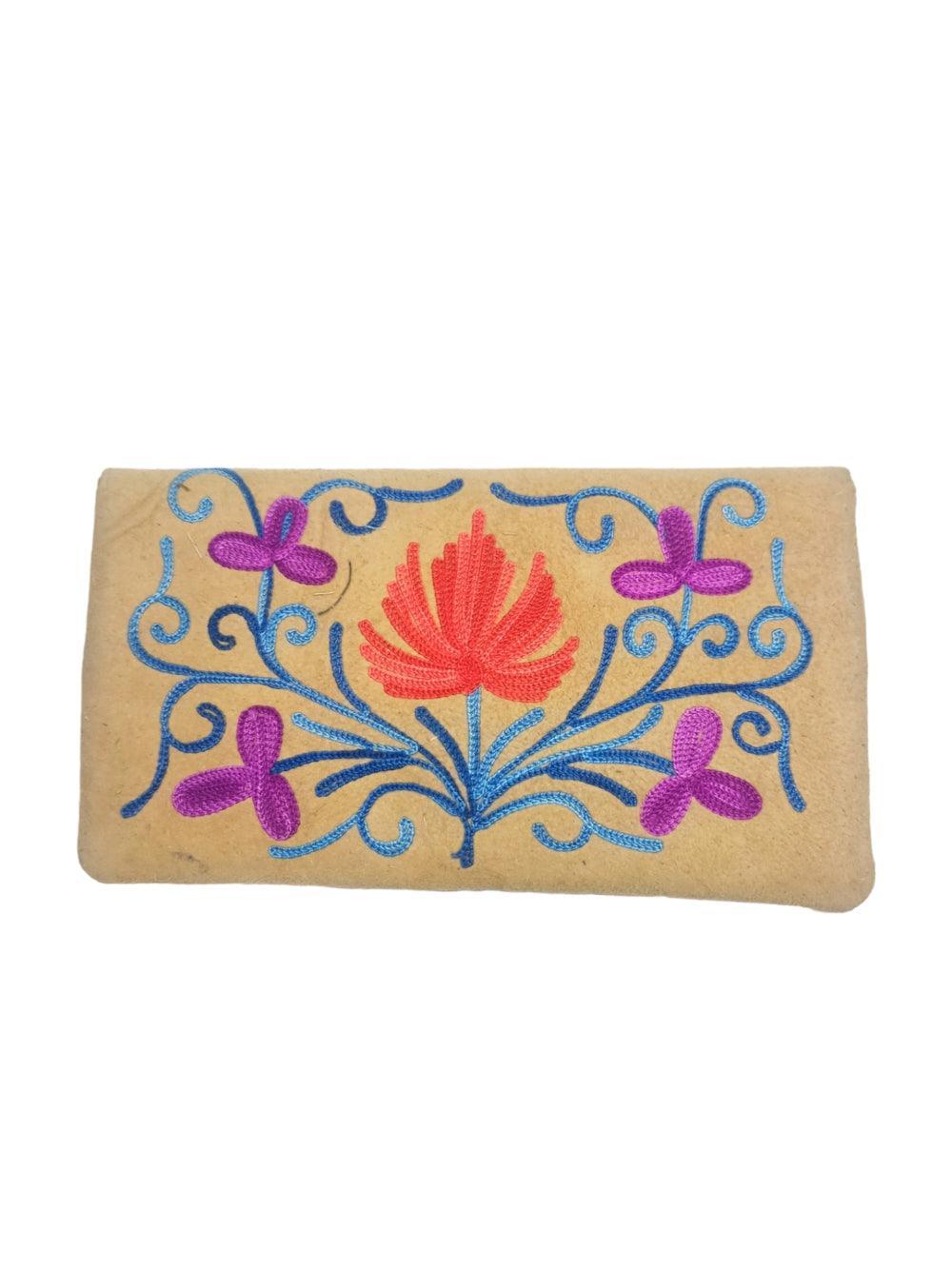 Suede Leather Flap Purse | Kashmiri Flap Purse | 8" Zip Purse - ZANSKAR ARTS