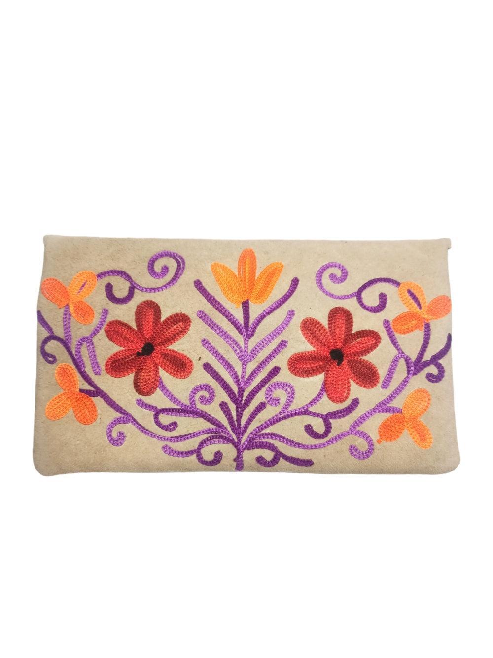 Suede Leather Flap Purse | Kashmiri Flap Purse | 8" Zip Purse - ZANSKAR ARTS