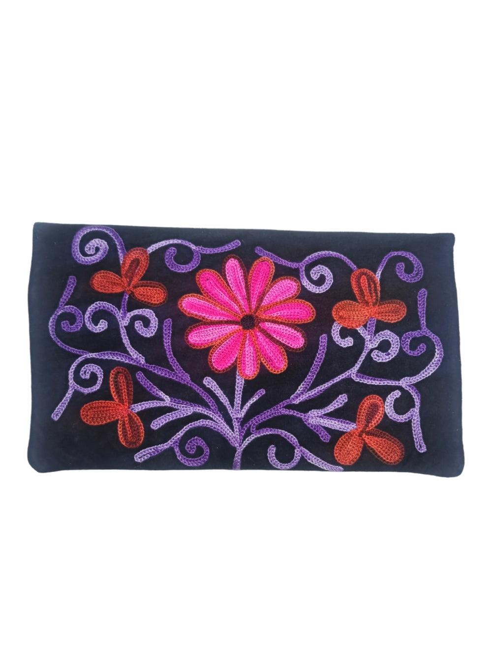 Suede Leather Flap Purse | Kashmiri Flap Purse | 8" Zip Purse - ZANSKAR ARTS