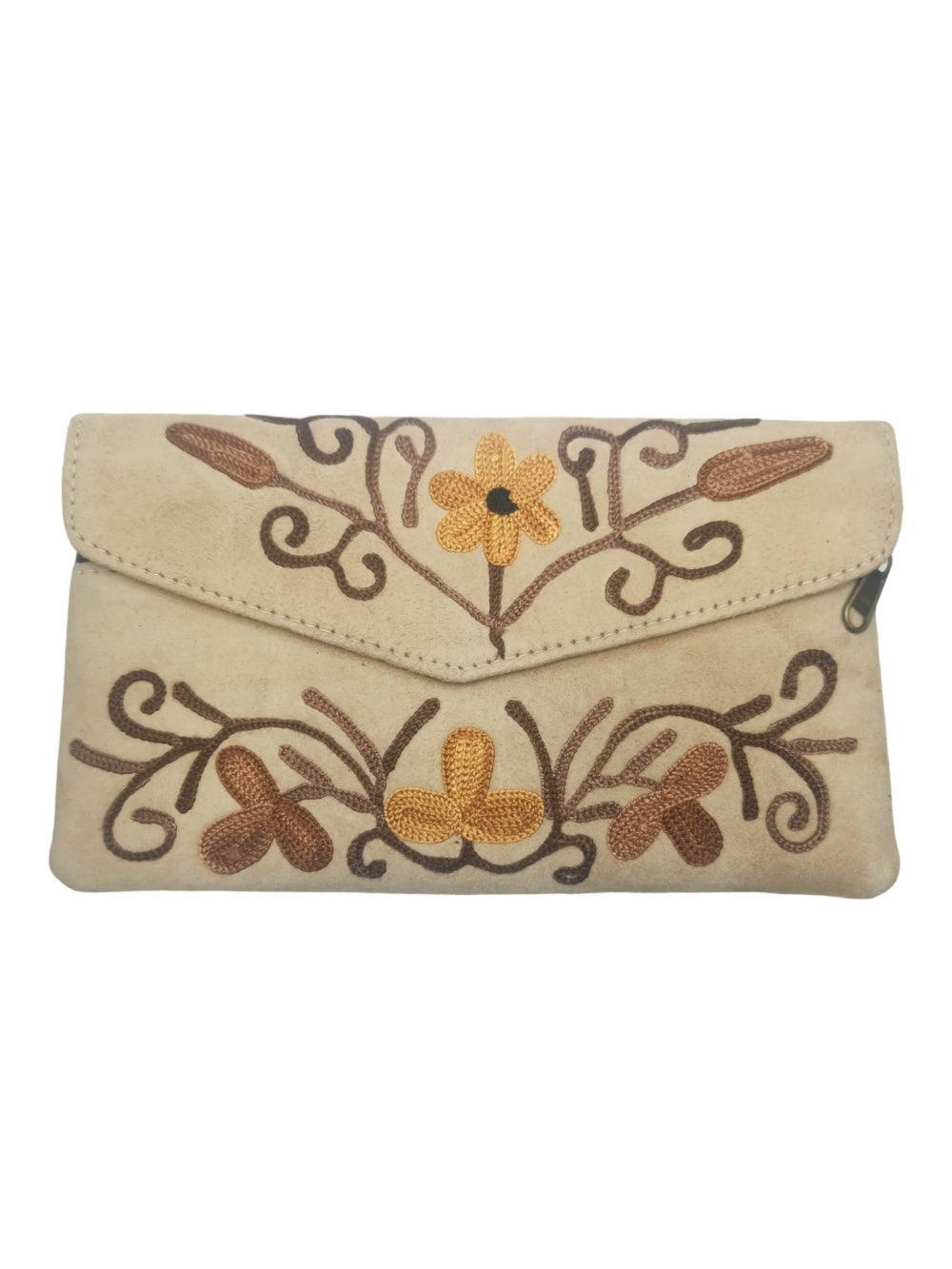 Suede Leather Flap Purse | Kashmiri Flap Purse | 8" Zip Purse - ZANSKAR ARTS