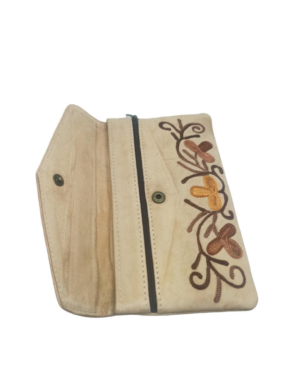 Suede Leather Flap Purse | Kashmiri Flap Purse | 8" Zip Purse - ZANSKAR ARTS