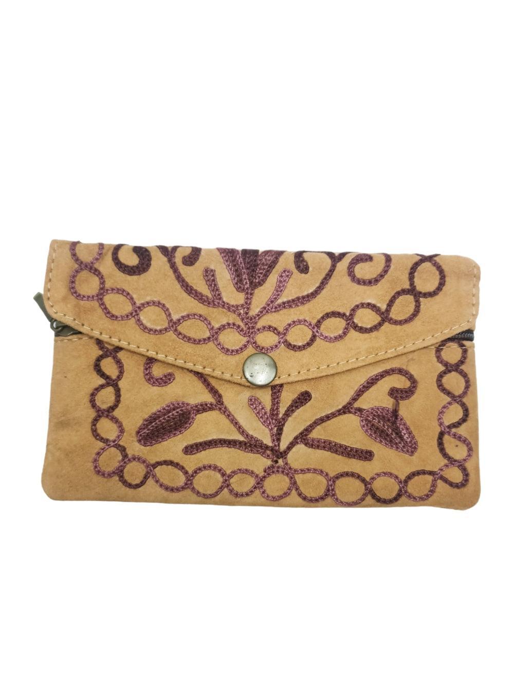 Suede Leather Flap Purse | Kashmiri Flap Purse | 6" Zip Purse - ZANSKAR ARTS