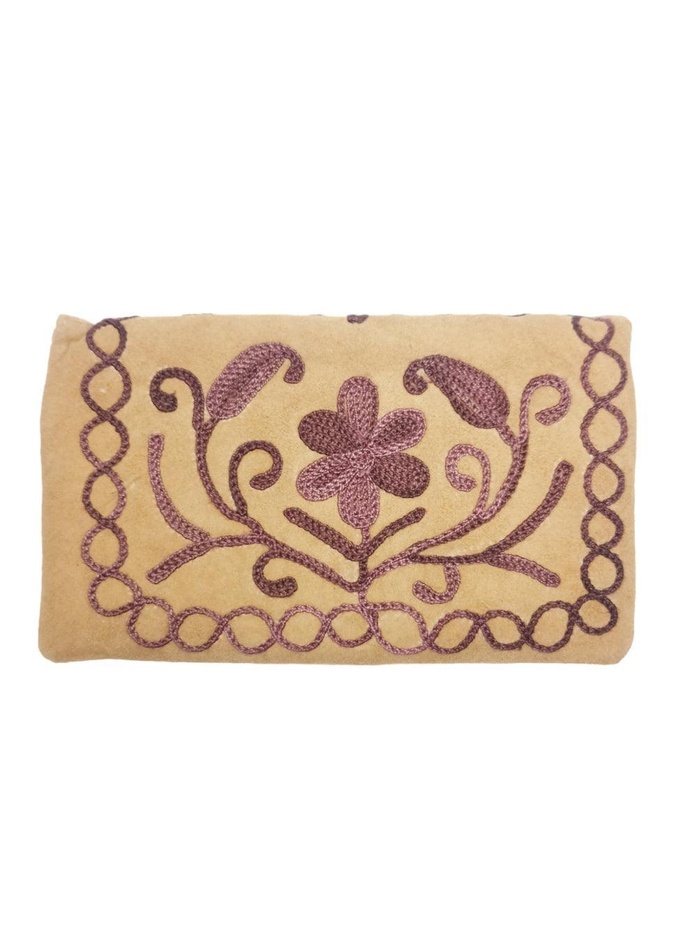 Suede Leather Flap Purse | Kashmiri Flap Purse | 6" Zip Purse - ZANSKAR ARTS