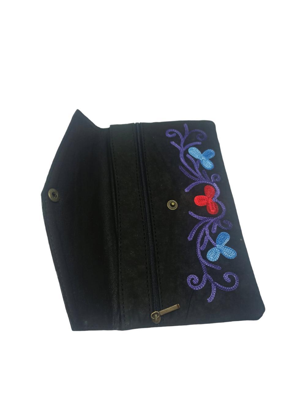 Suede Leather Flap Purse | Kashmiri Flap Purse | 8" Zip Purse