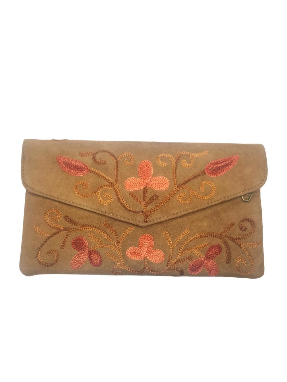 Suede Leather Flap Purse | Kashmiri Flap Purse | 8" Zip Purse - ZANSKAR ARTS