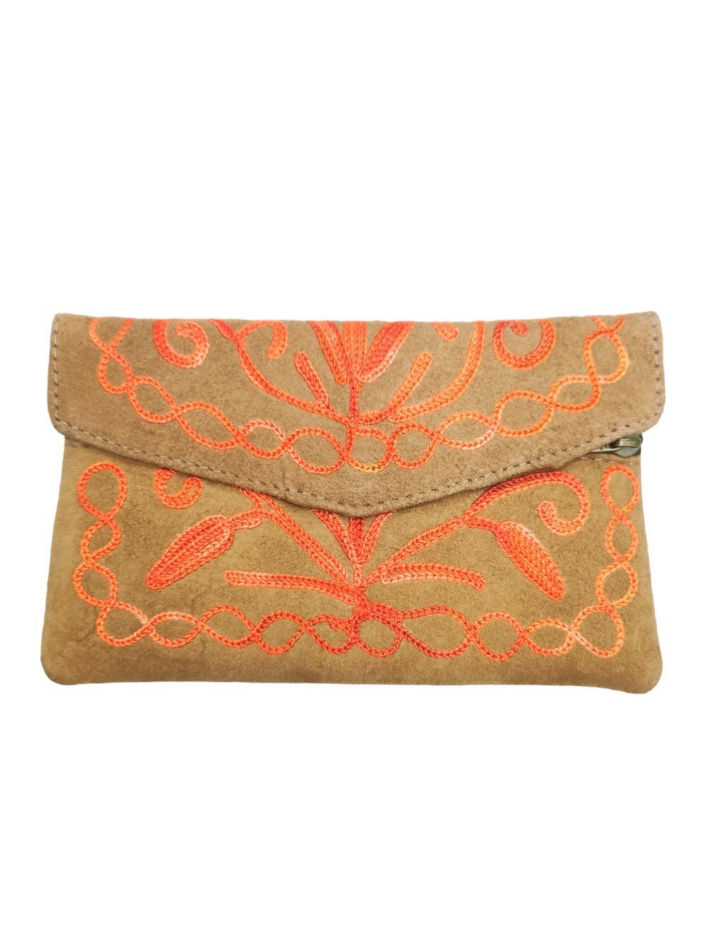 Suede Leather Flap Purse | Kashmiri Flap Purse | 6" Zip Purse - ZANSKAR ARTS