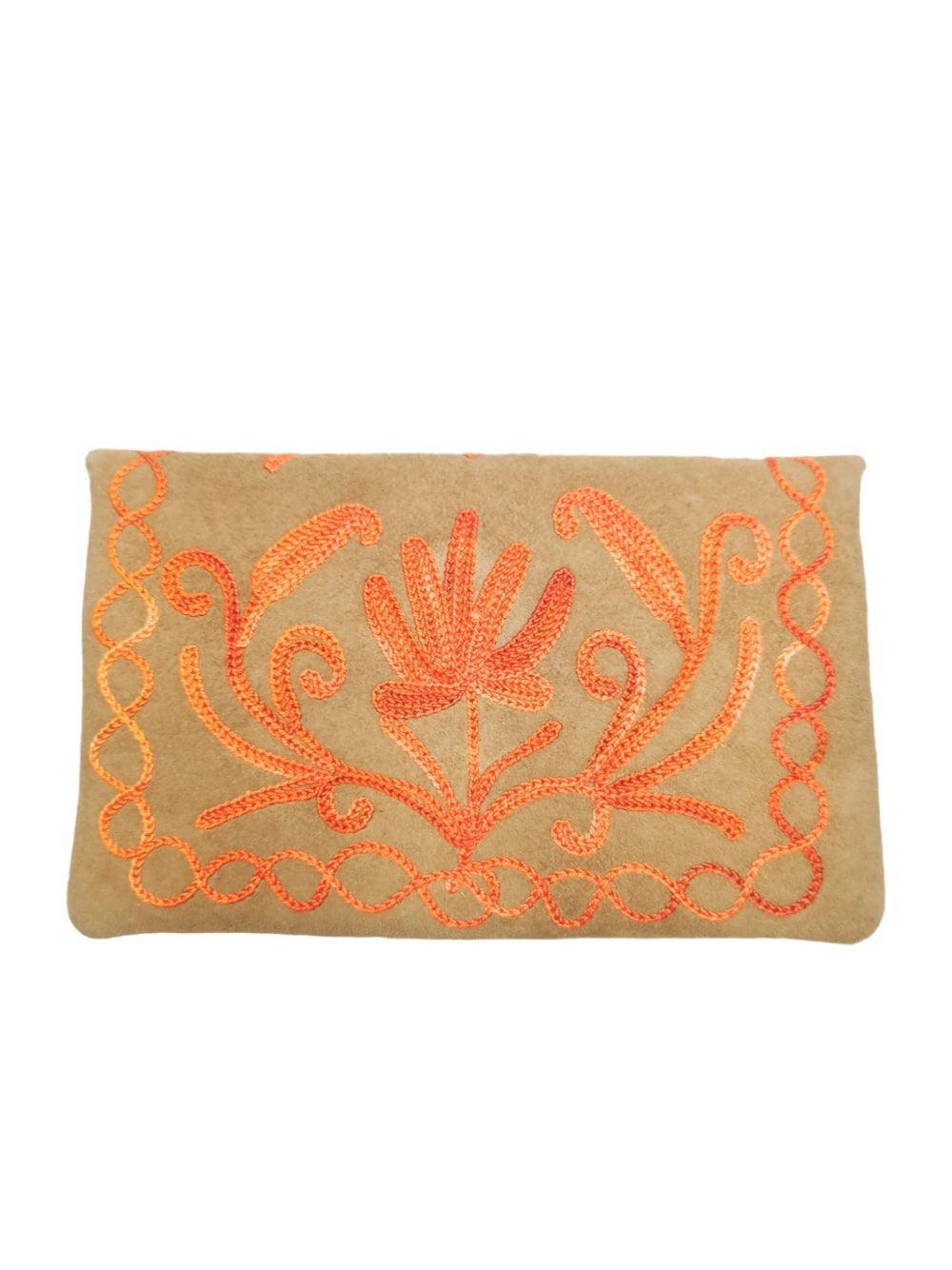 Suede Leather Flap Purse | Kashmiri Flap Purse | 6" Zip Purse - ZANSKAR ARTS