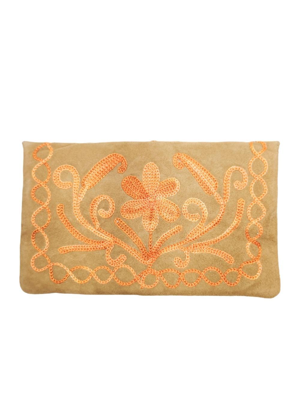 Suede Leather Flap Purse | Kashmiri Flap Purse | 6" Zip Purse - ZANSKAR ARTS