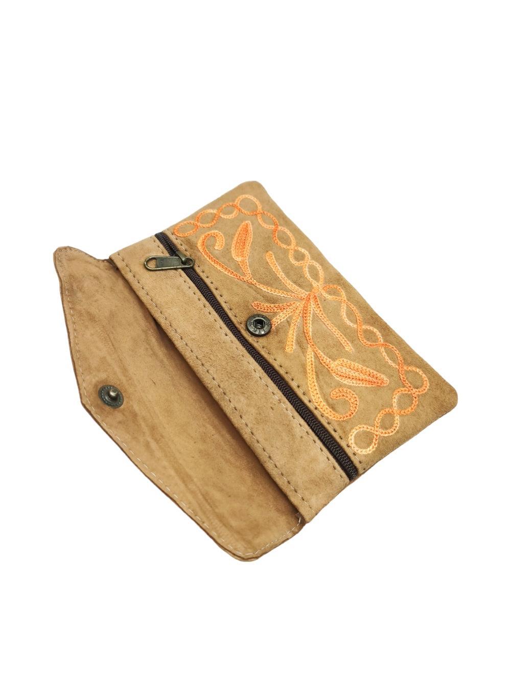 Suede Leather Flap Purse | Kashmiri Flap Purse | 6" Zip Purse - ZANSKAR ARTS