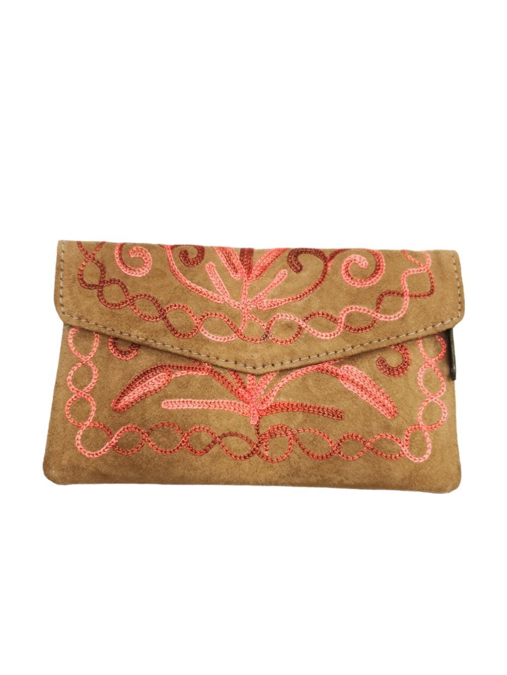 Suede Leather Flap Purse | Kashmiri Flap Purse | 6" Zip Purse - ZANSKAR ARTS