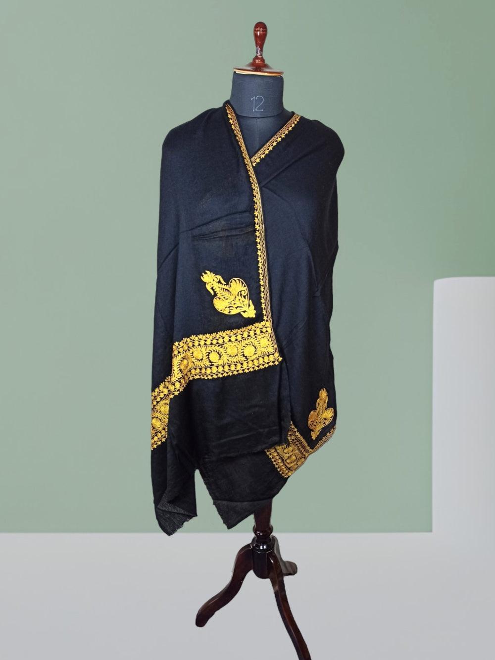 Tilla Border Stole | Zare Border | Black - ZANSKAR ARTS