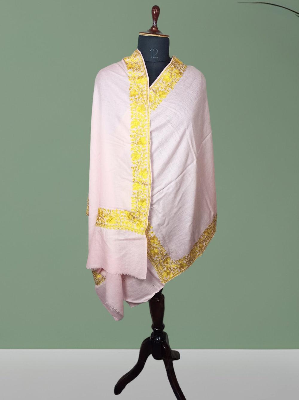 Tilla Border Stole | Zare Border | Light Pink - ZANSKAR ARTS