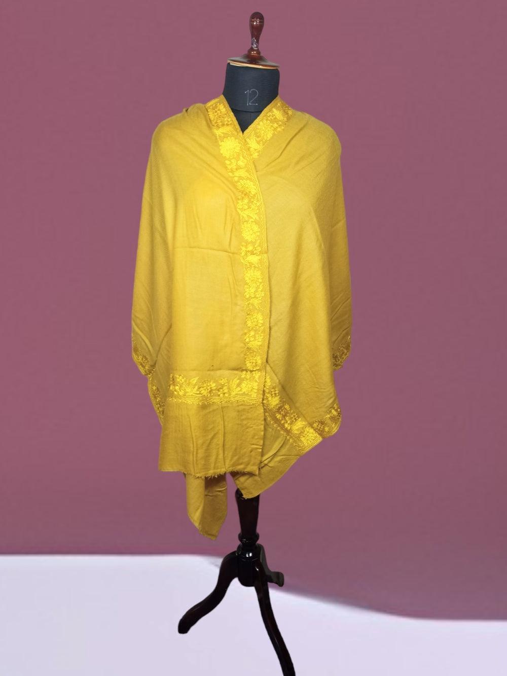 Tilla Border Stole | Zari Border | Mustard Colour - ZANSKAR ARTS