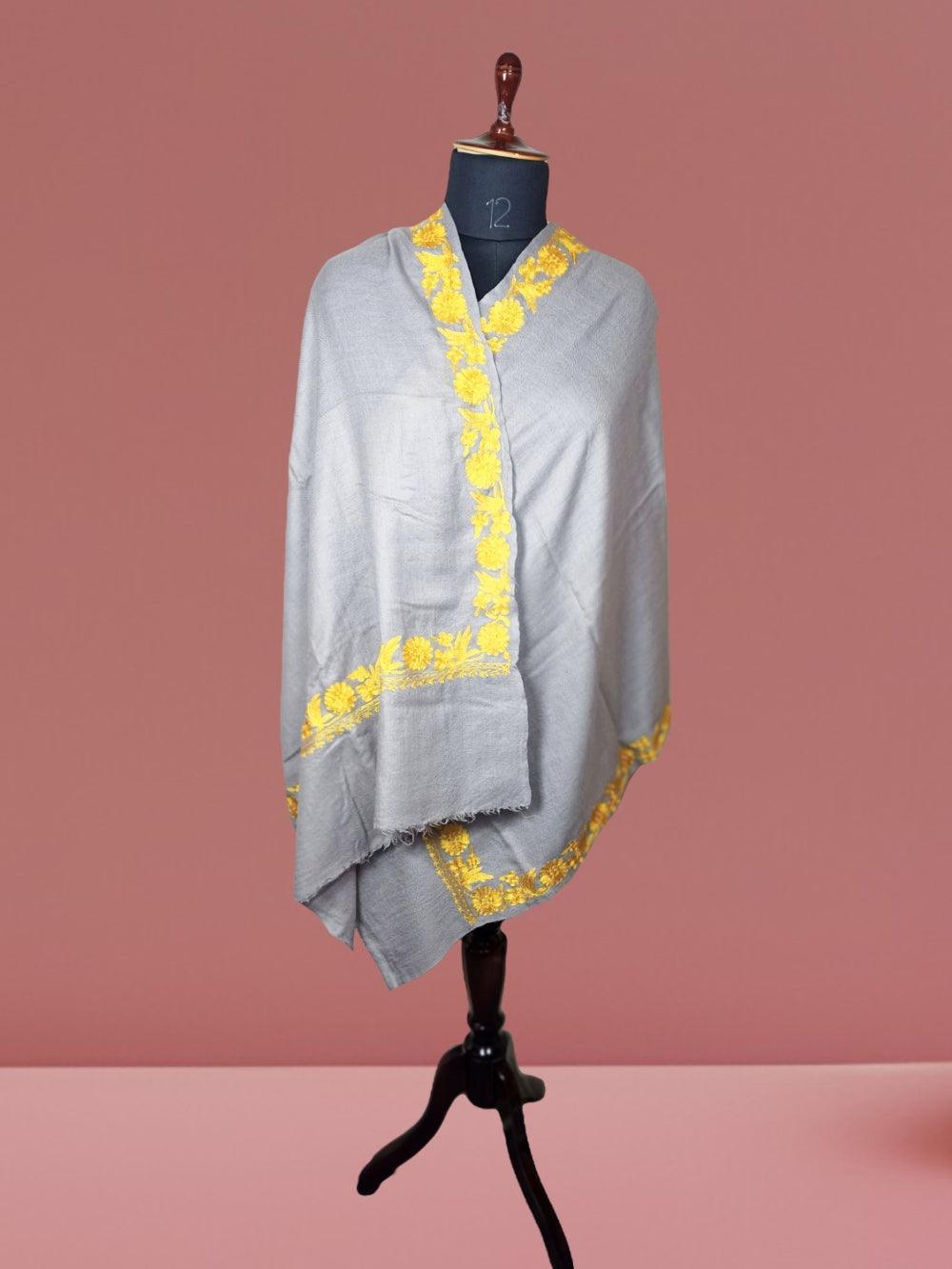 Tilla Border Stoles | Zare Border | Silver Grey - ZANSKAR ARTS