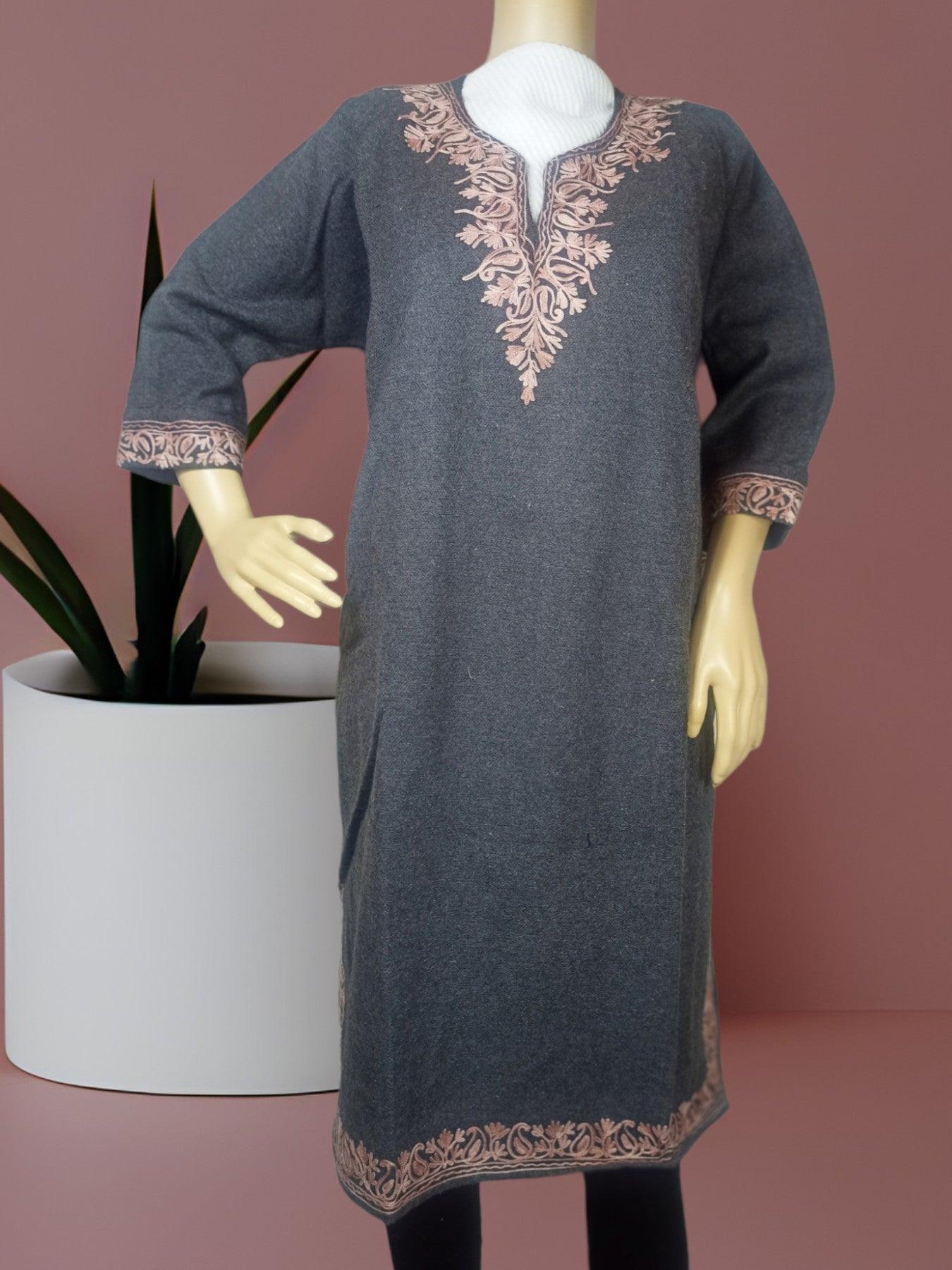 Kids Yak Wool Faran (Pheran) | L Grey | V Neck - ZANSKAR ARTS