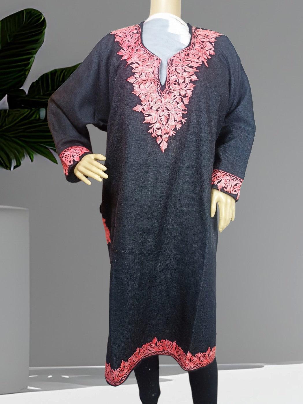 Women Yak Wool Faran | XXL Dark Black | V Neck - ZANSKAR ARTS