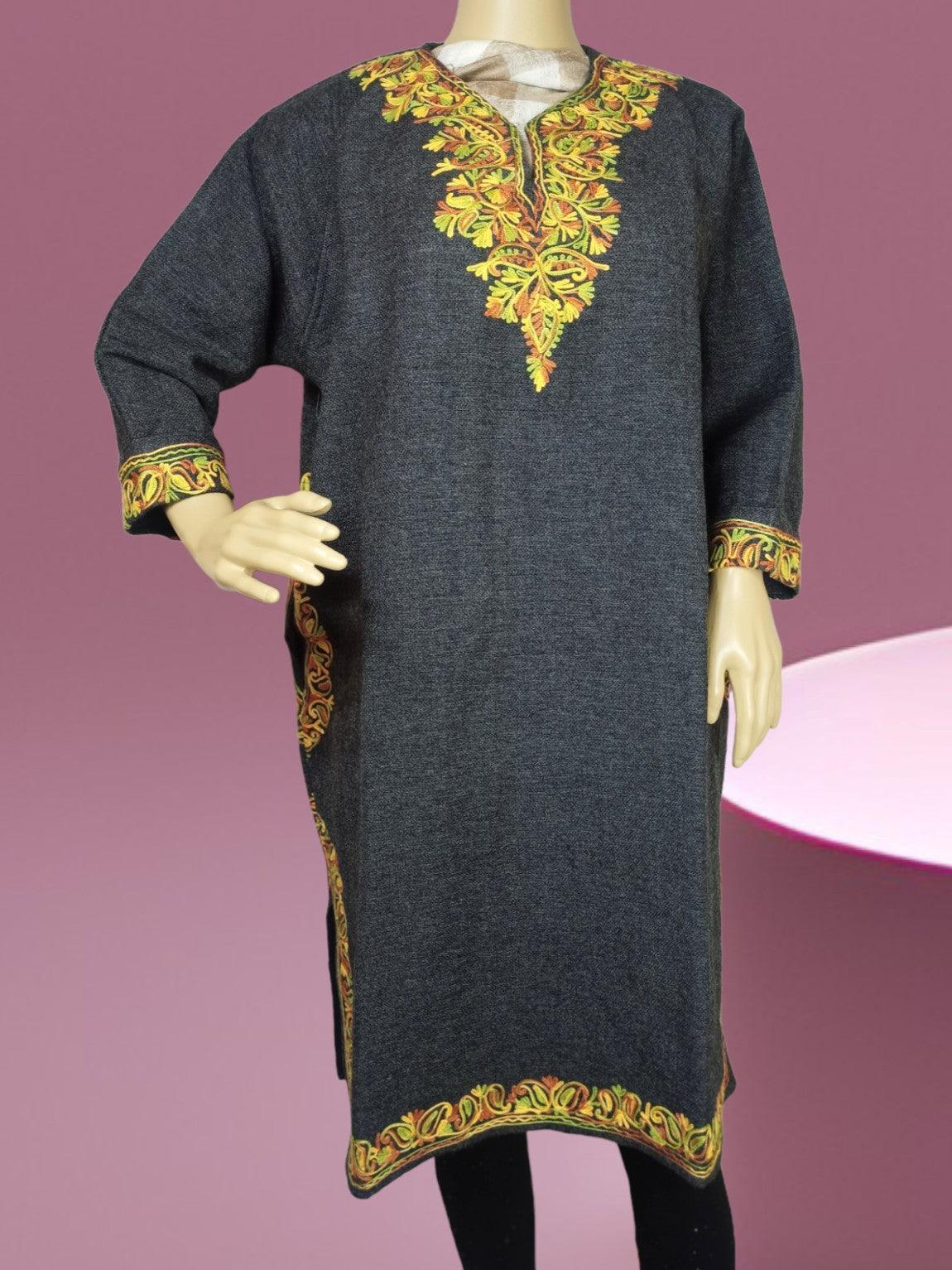 Kids Yak Wool Faran (Pheran) | L Dark Grey | V Neck - ZANSKAR ARTS