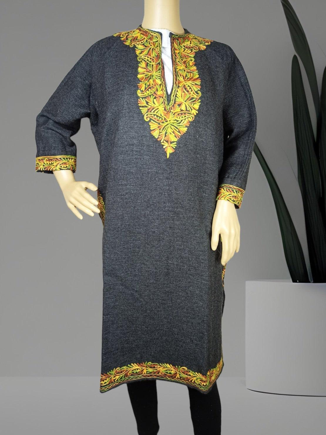 Kids Yak Wool Faran (Pheran) | L Dark Grey | V Neck - ZANSKAR ARTS