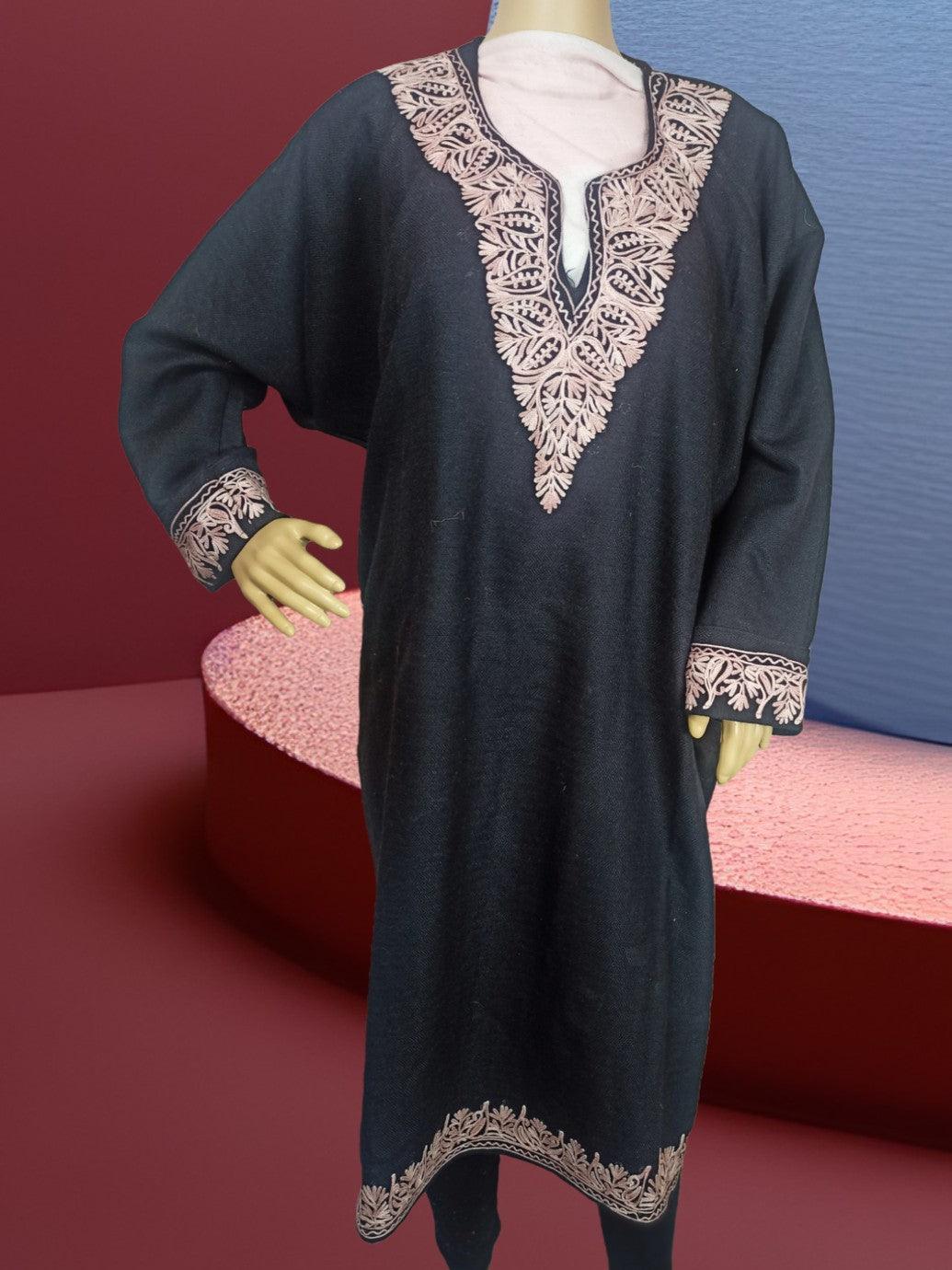 Women Yak Wool Faran | XXL Dark Black | V Neck - ZANSKAR ARTS