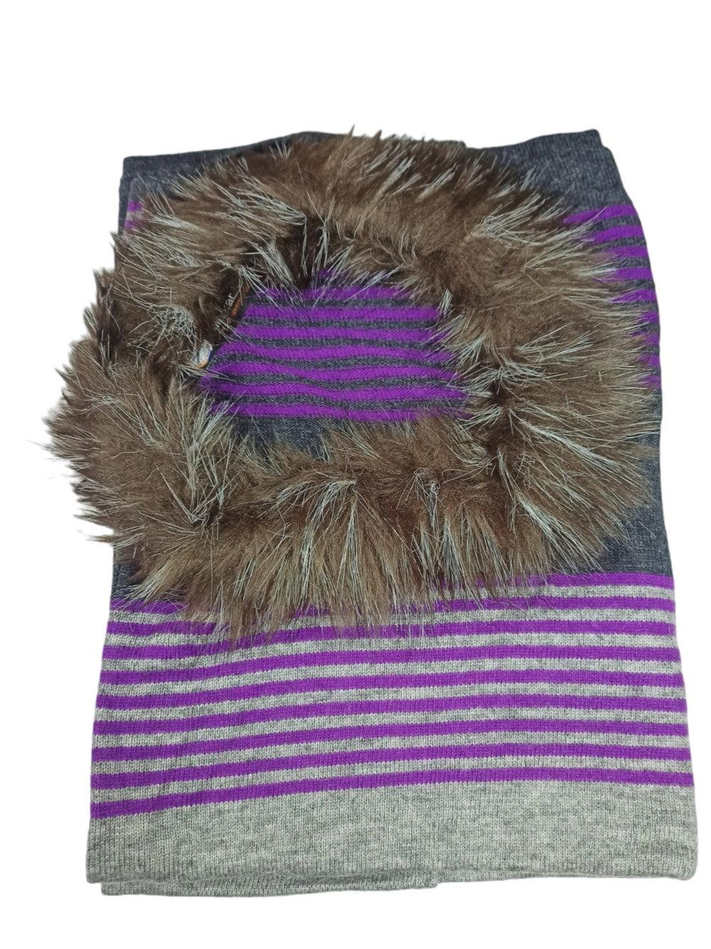 Strip Pashmina Panchu with Fur | Multi Colour