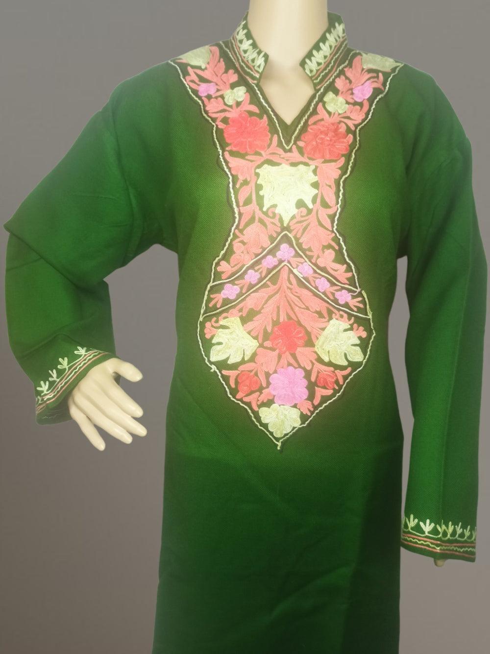 Woollen Long kurties | Coller V-Neck - ZANSKAR ARTS