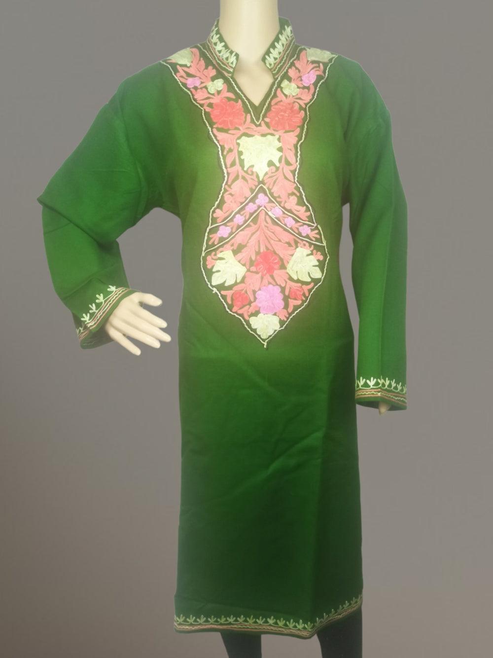 Woollen Long kurties | Coller V-Neck - ZANSKAR ARTS