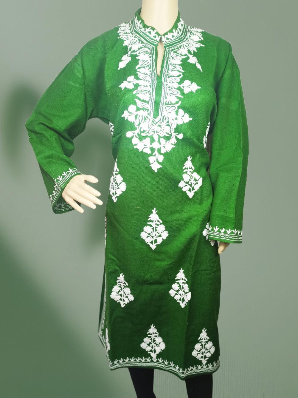 Woollen Long kurties | Coller V-Neck - ZANSKAR ARTS