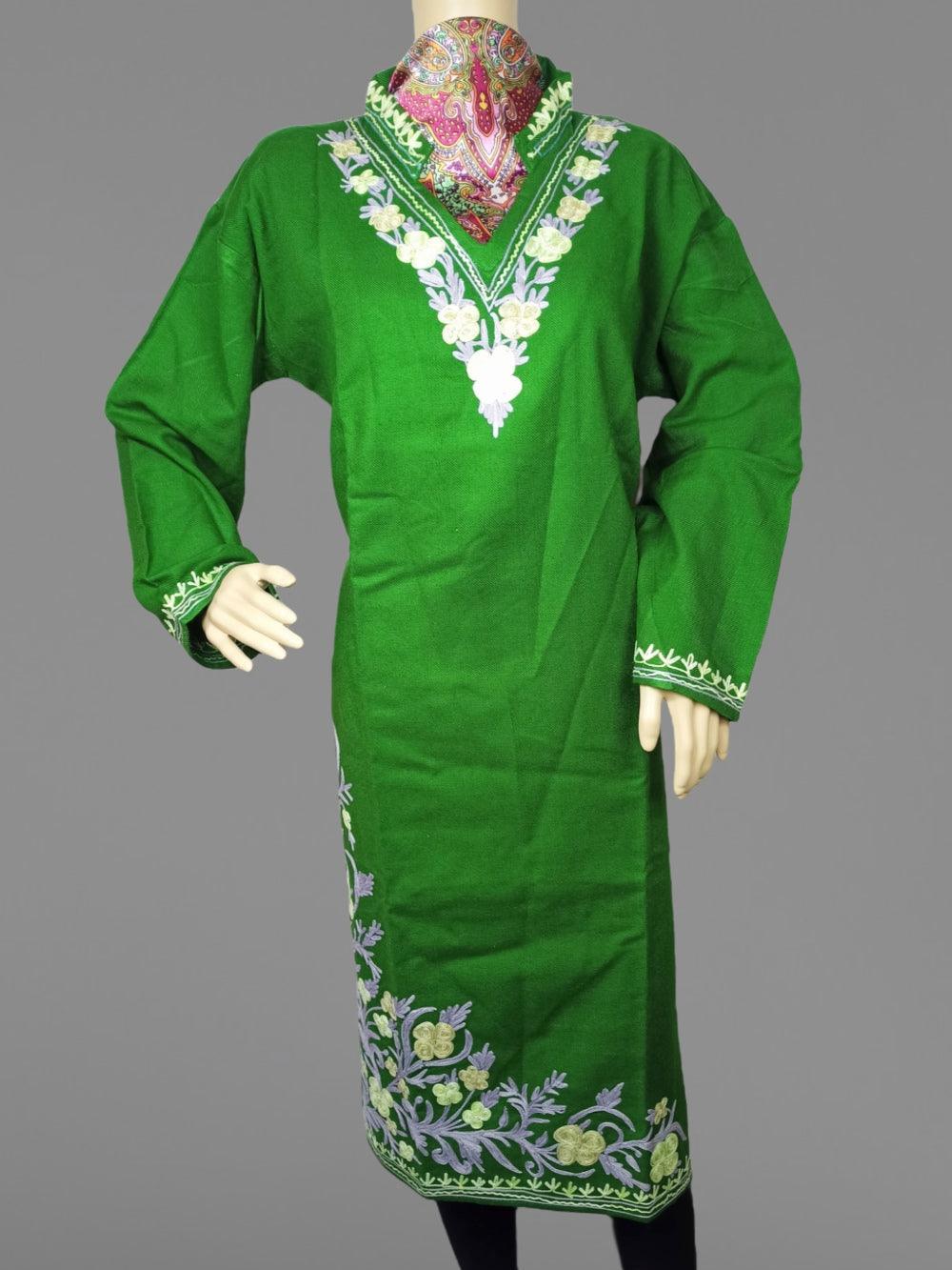 Woollen Long kurties | Coller V-Neck - ZANSKAR ARTS