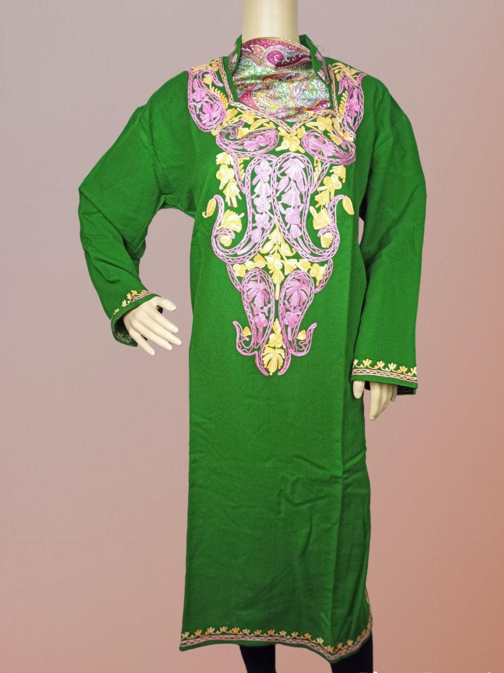 Woollen Long kurties | Coller V-Neck - ZANSKAR ARTS