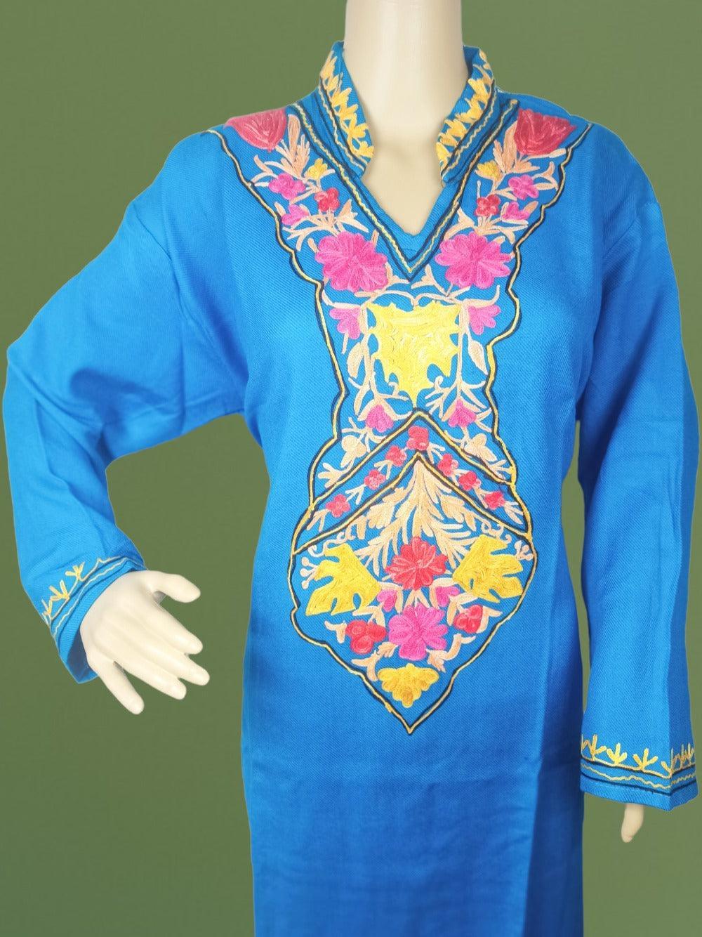 Woollen Long Kurties | Coller V-Neck - ZANSKAR ARTS