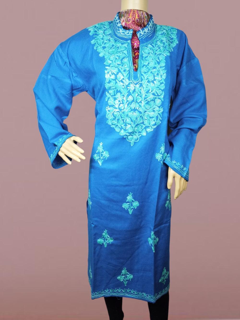 Woollen Long Kurties | Coller V-Neck - ZANSKAR ARTS