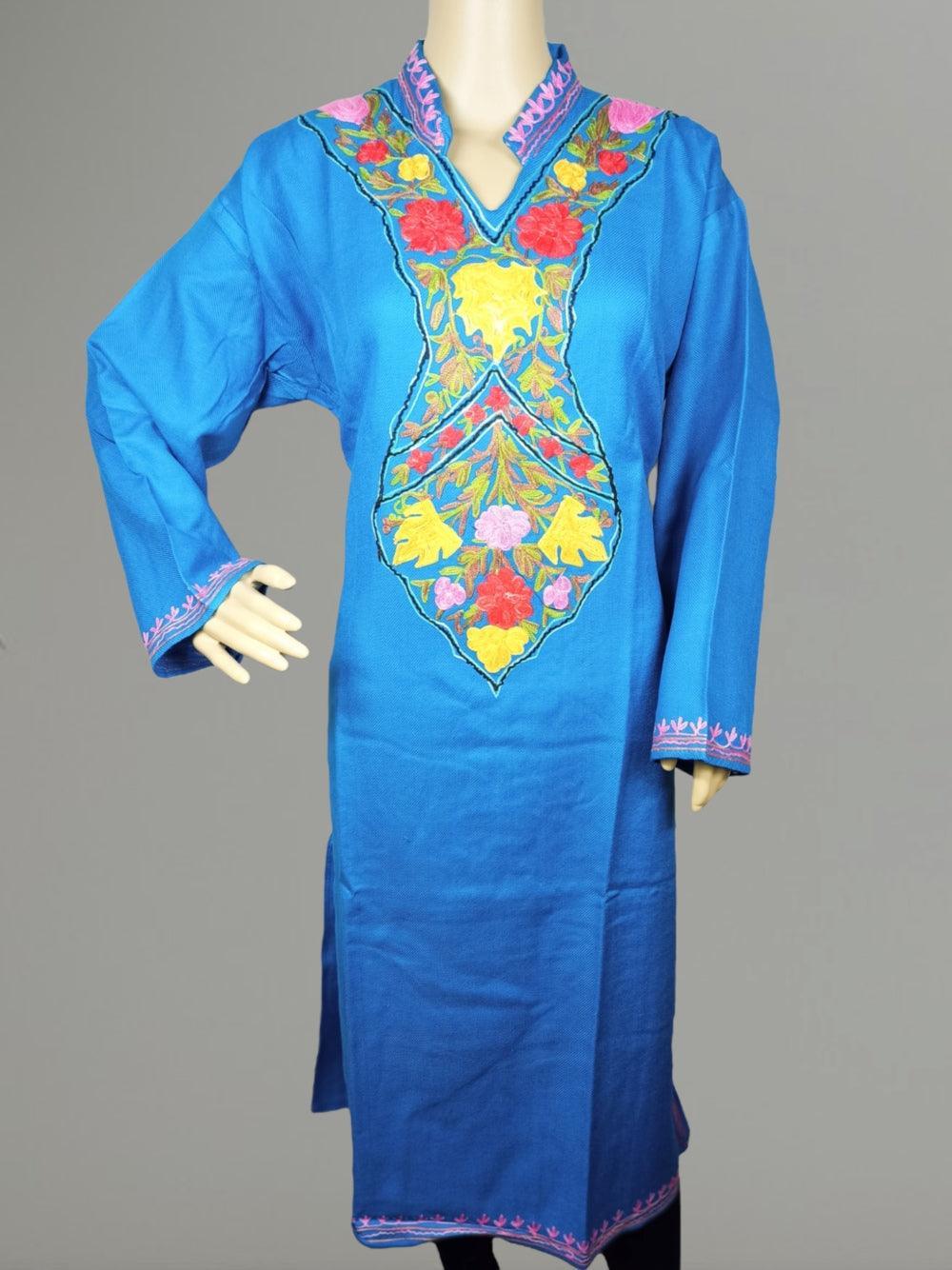 Woollen Long Kurties | Coller V-Neck - ZANSKAR ARTS
