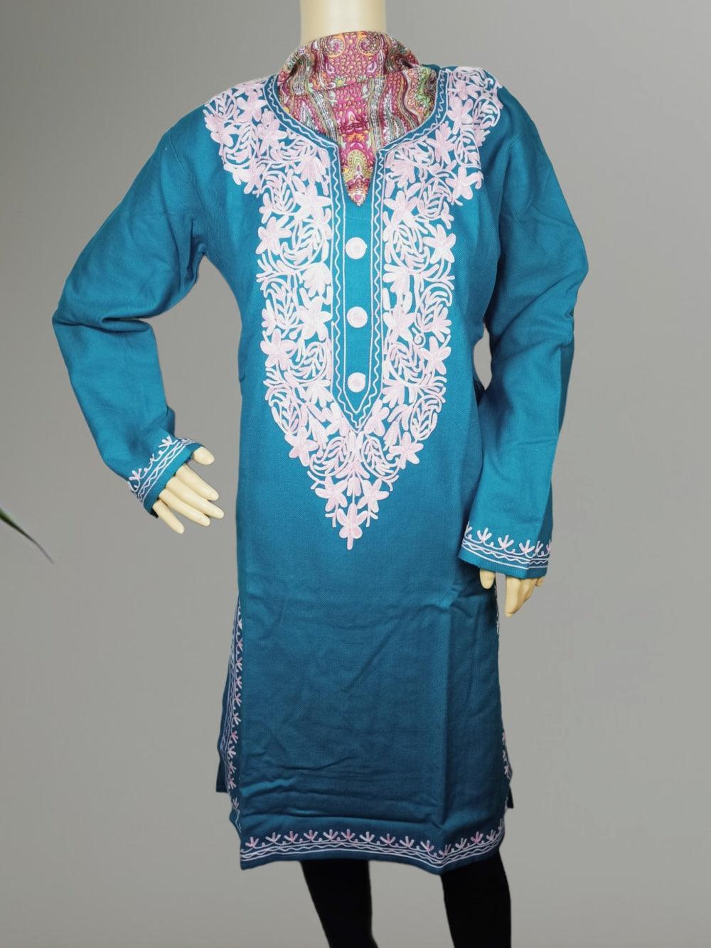 Woollen Long Kurties | Coller V-Neck | XL - ZANSKAR ARTS